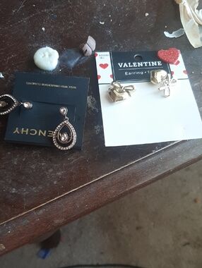 Givenchy Gold Heart & Bow and Teardrop Crystal Drop Earrings